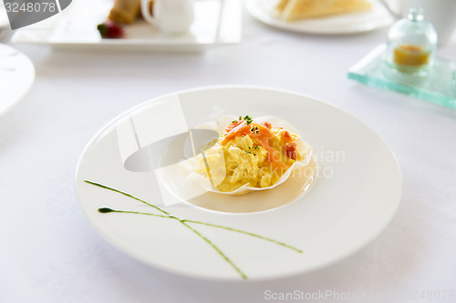 Image of close up of restaurant dish on table