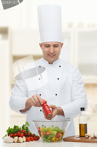 Image of happy male chef cook cooking food