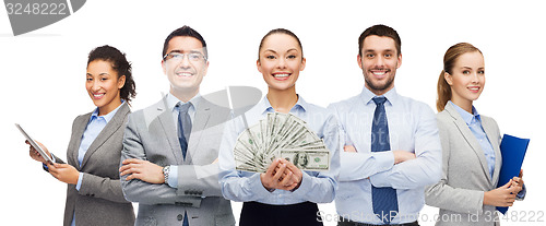 Image of group of business people with dollar cash money