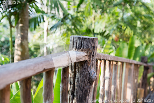 Image of wooden fence at tropical woods or park