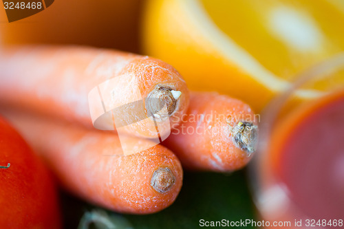 Image of close up of carrot with fruits and vegetables