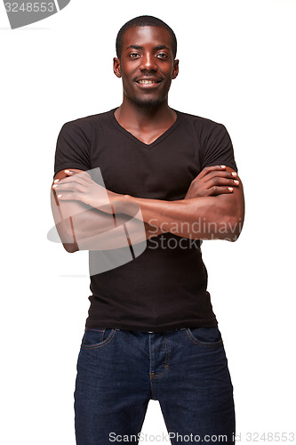 Image of portrait of handsome young black african smiling man