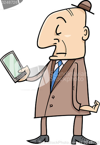 Image of senior with smart phone cartoon