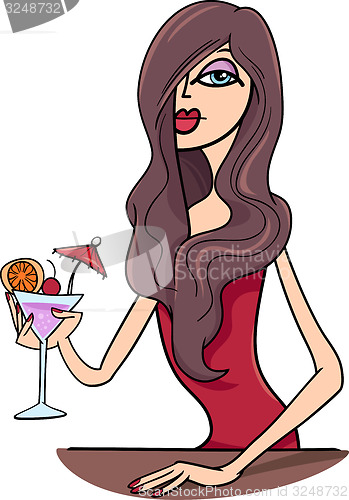 Image of woman in pub cartoon illustration