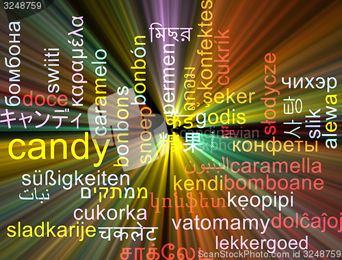 Image of Candy multilanguage wordcloud background concept glowing