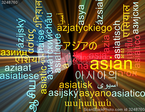 Image of Asian multilanguage wordcloud background concept glowing