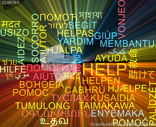 Image of Help multilanguage wordcloud background concept glowing