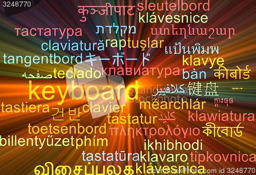 Image of Keyboard multilanguage wordcloud background concept glowing