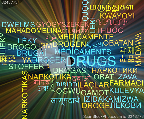 Image of Drugs multilanguage wordcloud background concept glowing