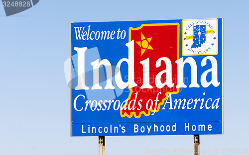 Image of Welcome to Indiana Sign Crossroads of America