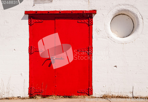 Image of Big Red Metal Door Great Lakes Lighthouse