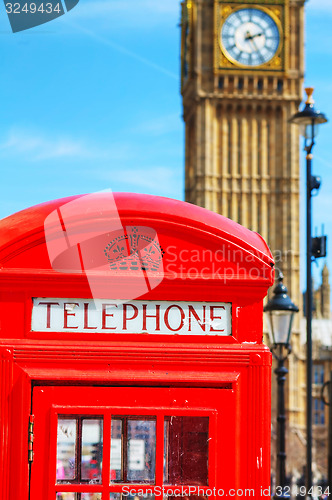 Image of Famous red telephone booth in London