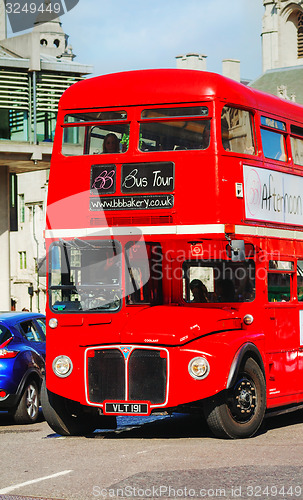 Image of Iconic red double decker bus in London