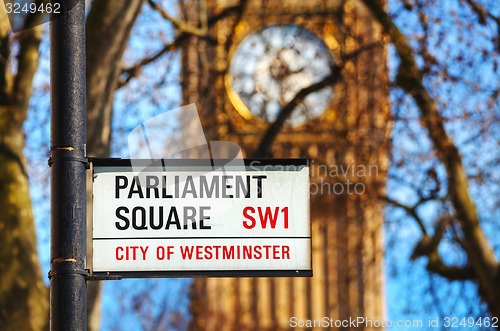 Image of Parliament square sign in city of Westminster