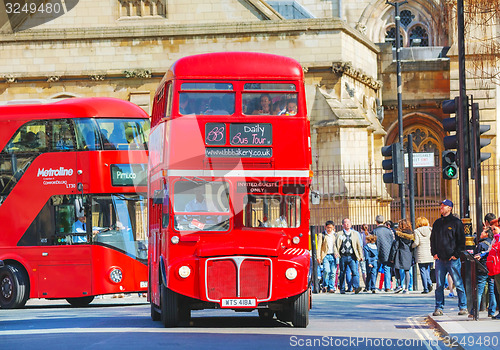 Image of Iconic red double decker bus in London