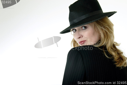 Image of lady in black on white