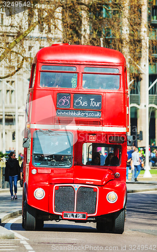 Image of Iconic red double decker bus in London