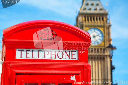 Image of Famous red telephone booth in London