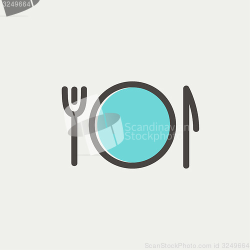Image of Plate, knife and fork thin line icon