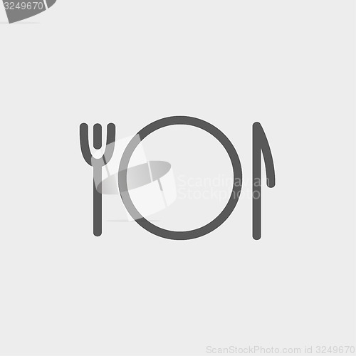 Image of Plate, knife and fork thin line icon