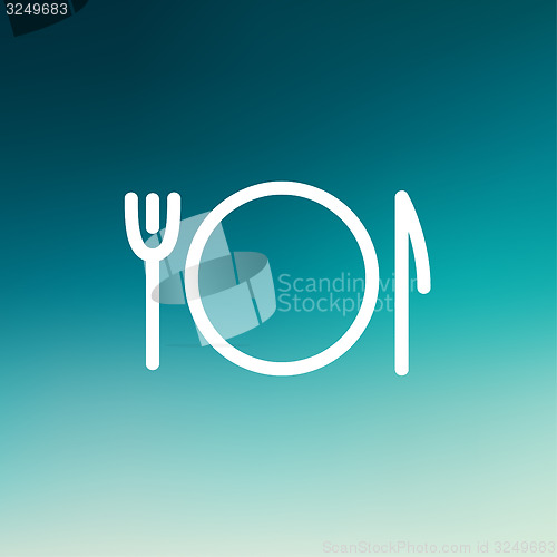 Image of Plate, knife and fork thin line icon