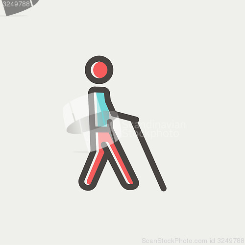 Image of Man with stick thin line icon