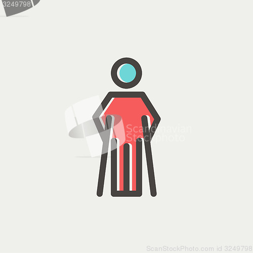 Image of Injured man with crutches thin line icon