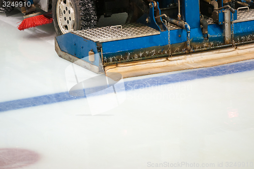 Image of The machine for resurfacing ice in stadium