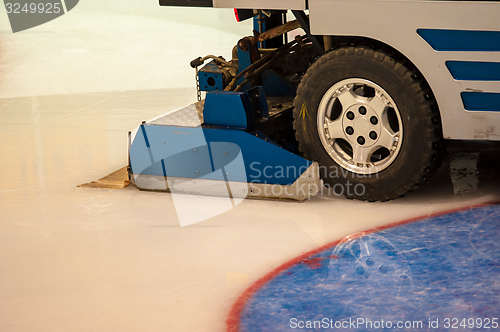 Image of The machine for resurfacing ice in stadium