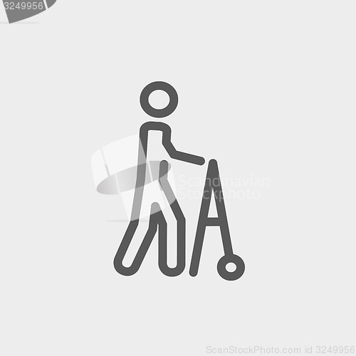 Image of Disabled person with walker thin line icon