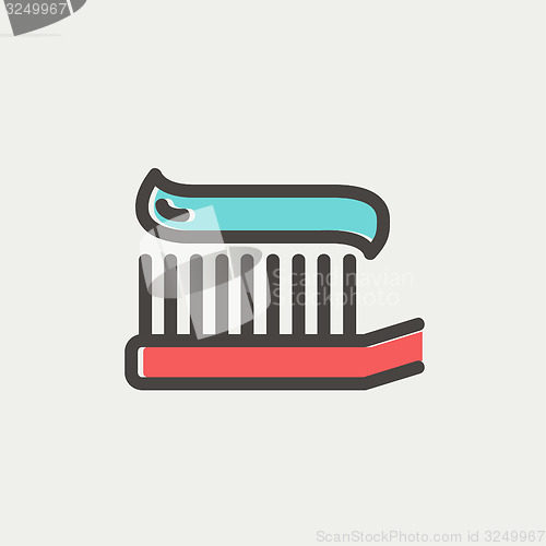 Image of Toothbrush with toothpaste thin line icon