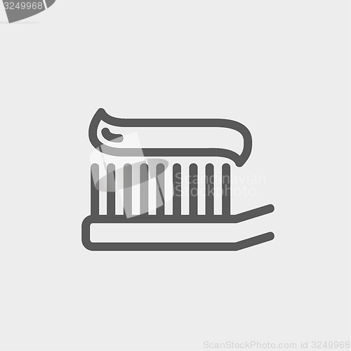 Image of Toothbrush with toothpaste thin line icon