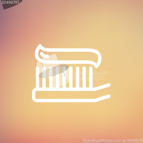 Image of Toothbrush with toothpaste thin line icon