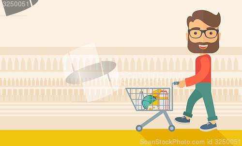 Image of Male Shopper Pushing a Shopping Cart.