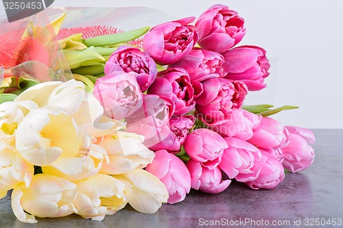 Image of Tulips bouquets on the table