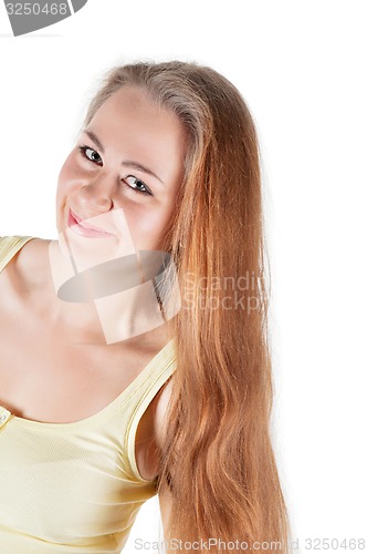 Image of Positive woman with long hair