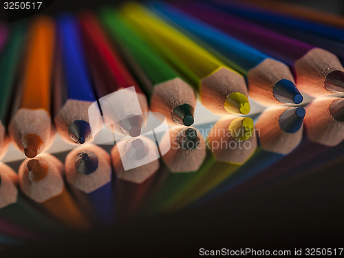 Image of group of colour wooden pencils