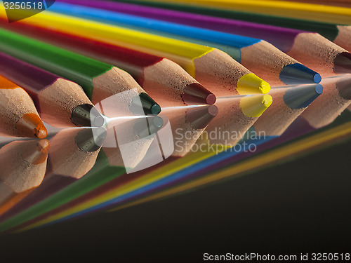 Image of group of colour wooden pencils