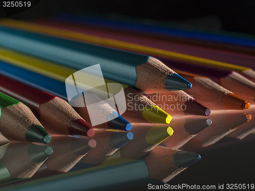 Image of group of colour wooden pencils