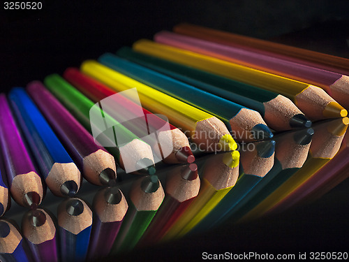 Image of group of colour wooden pencils