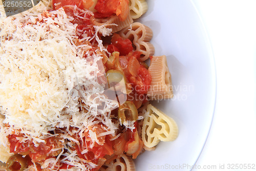 Image of pasta with olives and tomatoes