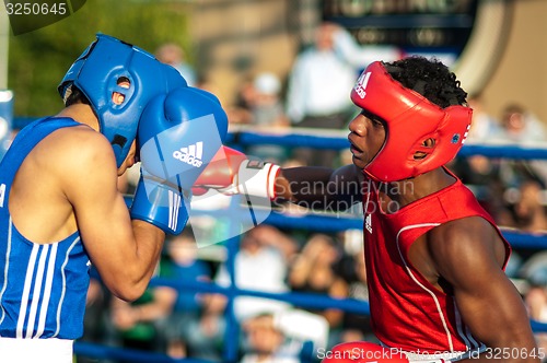 Image of A boxing match between Alayn Limonta (Havana, Cuba) and Mamedov Gabil (Orenburg, Russia)