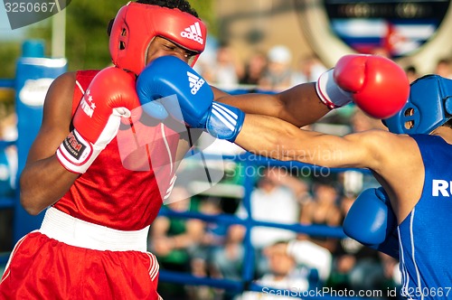 Image of A boxing match between Alayn Limonta (Havana, Cuba) and Mamedov Gabil (Orenburg, Russia)