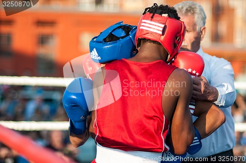 Image of A boxing match between Alayn Limonta (Havana, Cuba) and Mamedov Gabil (Orenburg, Russia)