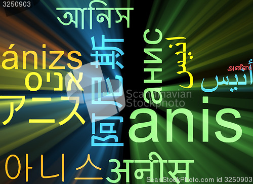 Image of Anis multilanguage wordcloud background concept glowing