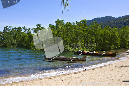 Image of madagascar nosy be rock stone branch boat palm lagoon and coastl