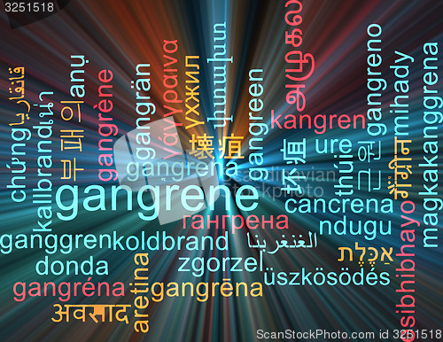 Image of Gangrene multilanguage wordcloud background concept glowing