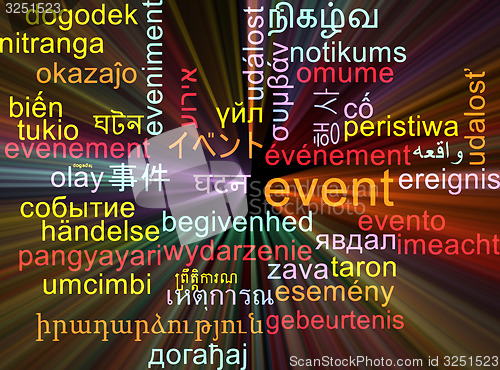 Image of Event multilanguage wordcloud background concept glowing