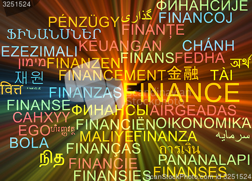 Image of Finance multilanguage wordcloud background concept glowing
