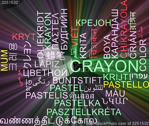 Image of Crayon multilanguage wordcloud background concept glowing